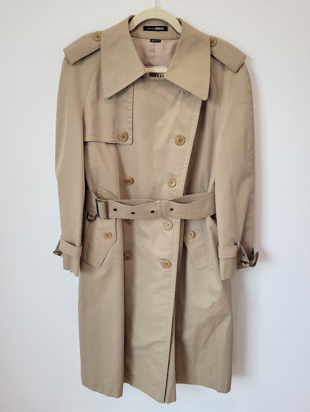 Vintage Fashion House Sanyo Beige Trench Coat Plaid Lined Quiet Luxury XS/S